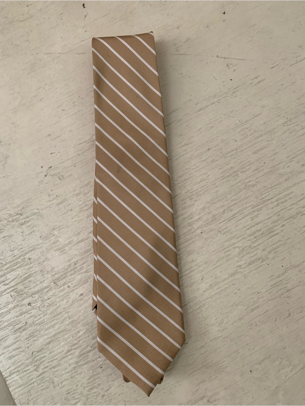 Jos. A. Bank Tan and White Diagonal Stripe Tie 100% Silk